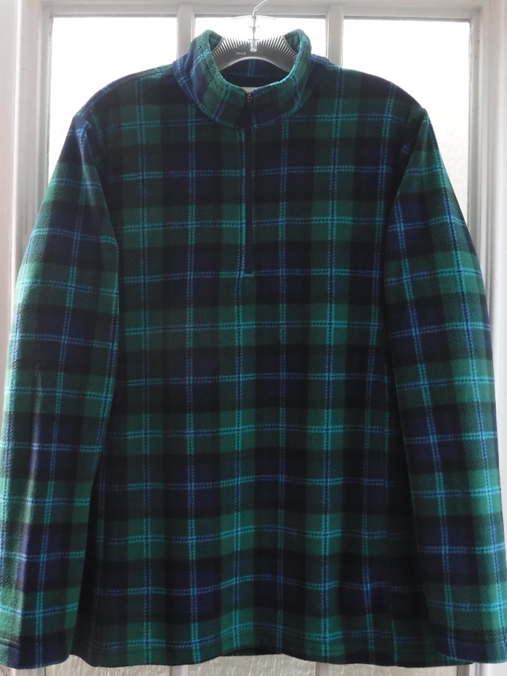Lands' End OEKO TEX Green/Blue Check 1/3 Zip Up Long Sleeve Fleece Top